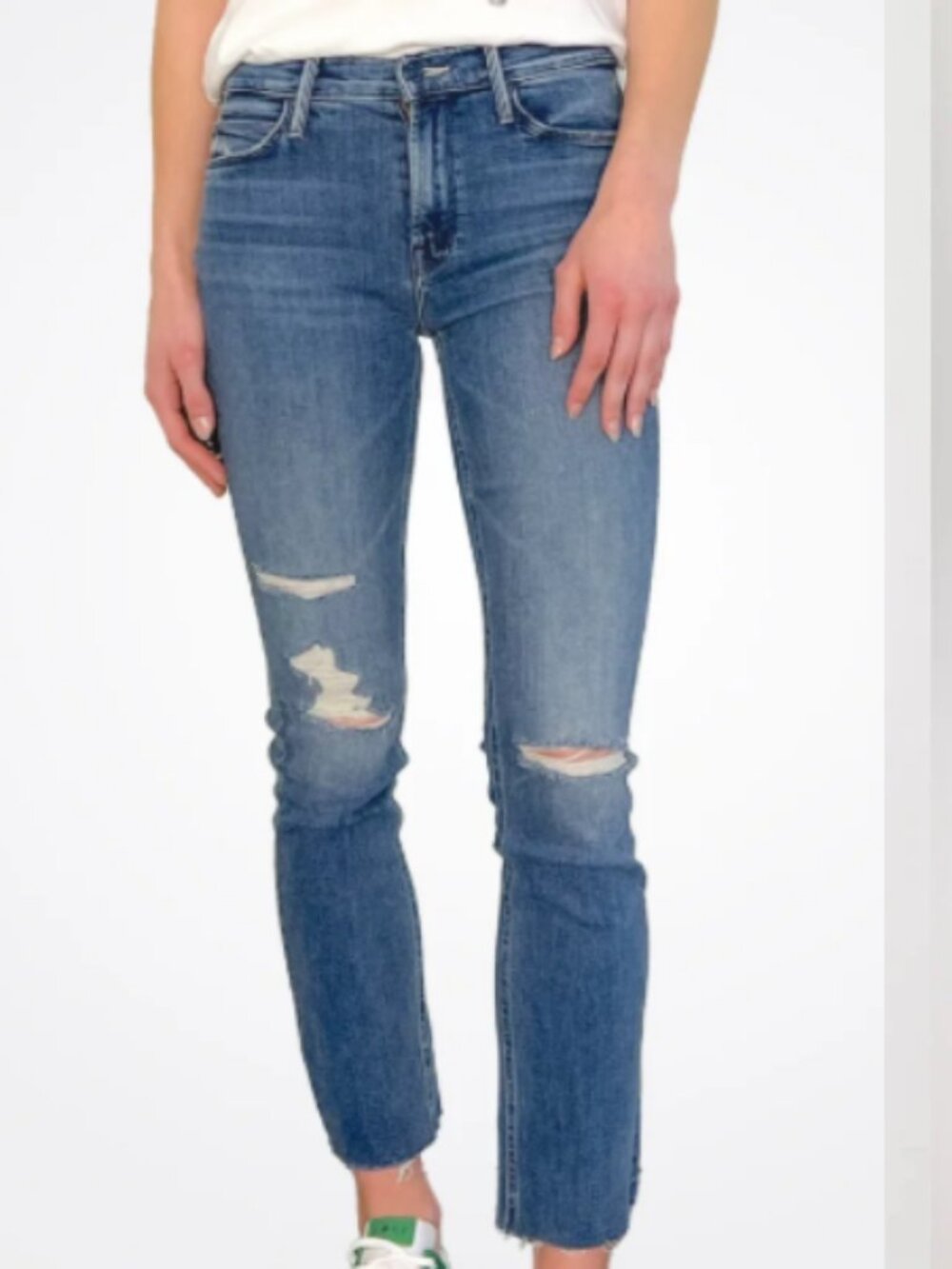 Mother The Mid Rise Dazzler Ankle Fray Hem Denim Jeans Weekend Warrior 29